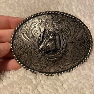 Silver Horse Motif Belt Buckle